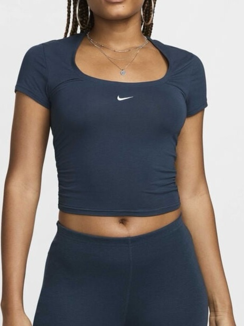 Nike Sportswear Chill Knit Women's Square-Neck Top Tight Fit Small Armory Navy